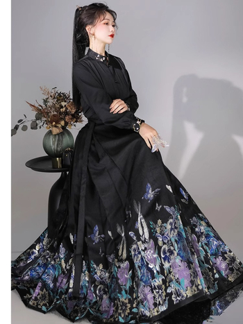 Hanfu za žene: Ming stil Han elemenata, bluza sa stojećim ovratnikom i suknja s ukrasom od perlama, ljeto