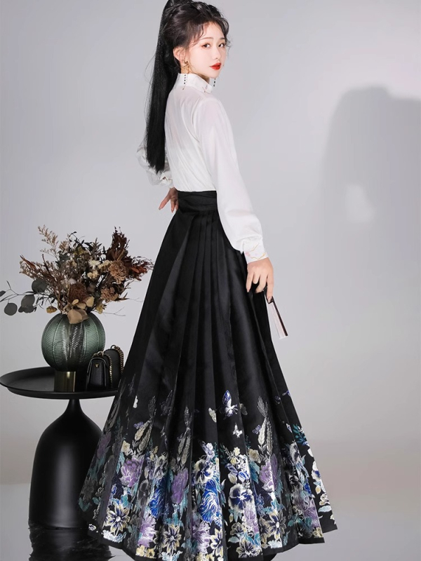 Hanfu za žene: Ming stil Han elemenata, bluza sa stojećim ovratnikom i suknja s ukrasom od perlama, ljeto