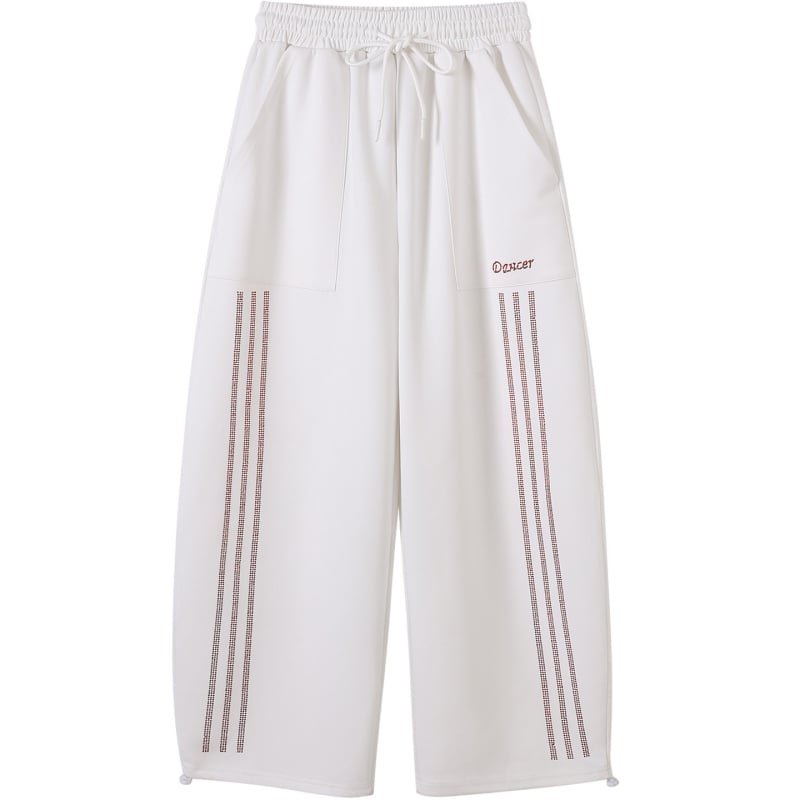 2026 tavaszi női sportos szett: vékony fleece anyagú strasszos T-Shirt és ívelt szélű nadrág, két darabos szett karcsúsító hatással