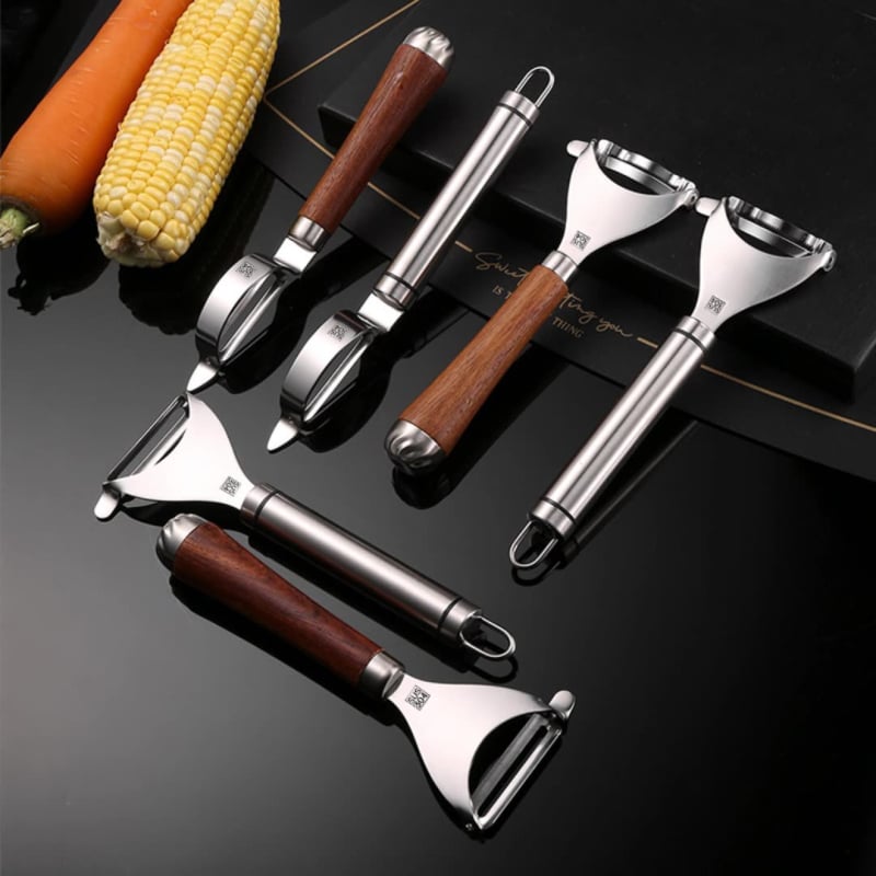 Cuțit de decojit din oțel inoxidabil 304, mâner Rosewood – bucătărie, multifuncțional pentru decojit fructe, răzuit porumb și cartofi