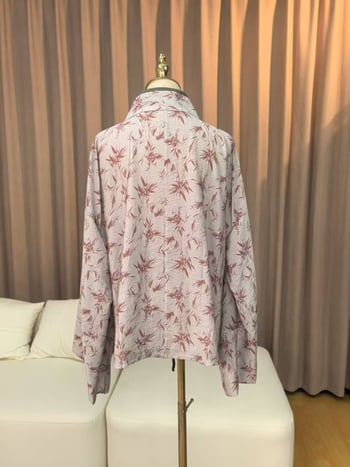 Top u stilu Hanfu s otiskom listova bambusa, tankim trakama, širokim manžetama, dugim rukavima