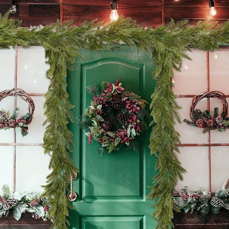 Plante artificiale verzi cu benzi plate din ratan pentru decor de Crăciun, Halloween, nuntă, interior/exterior