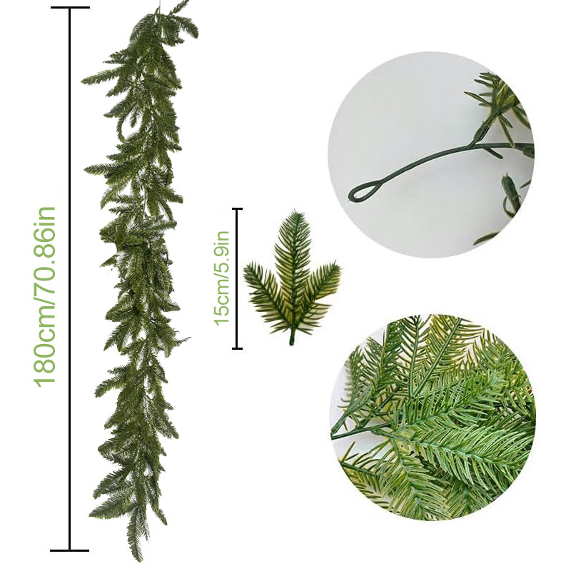 Plante artificiale verzi cu benzi plate din ratan pentru decor de Crăciun, Halloween, nuntă, interior/exterior
