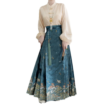 Plus-size Hanfu set u Ming stilu sa zlatom prešivanim i suknjom horse-face uz cvjetnu izvezenu
