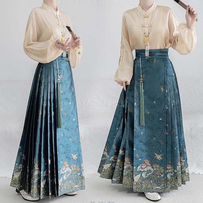 Plus-size Hanfu set u Ming stilu sa zlatom prešivanim i suknjom horse-face uz cvjetnu izvezenu