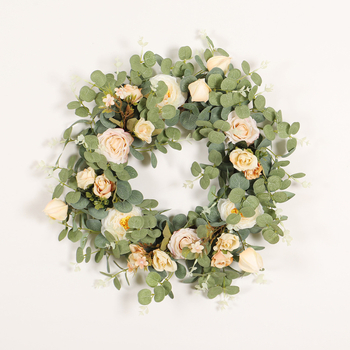 Coronă artificială cu eucalipt și camelia pentru decor de casă, agățare pe ușă, nunți și recuzită foto, 10-30 cm