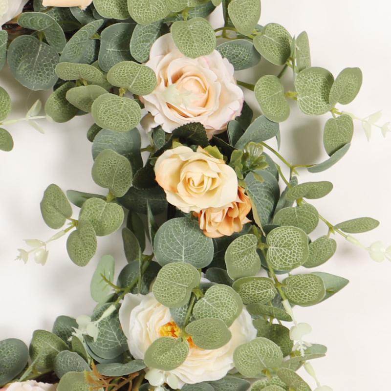 Coronă artificială cu eucalipt și camelia pentru decor de casă, agățare pe ușă, nunți și recuzită foto, 10-30 cm