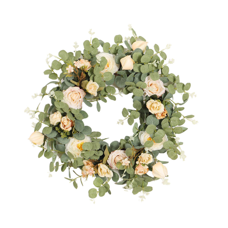 Coronă artificială cu eucalipt și camelia pentru decor de casă, agățare pe ușă, nunți și recuzită foto, 10-30 cm