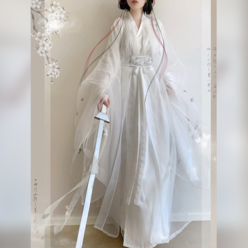 Bluza s križnim ovratnikom i dugim rukavima sa srebrnom vezom uz dugu haljinu s ravnim rubom - ženski set u kineskom stilu, poliester, 3D vezenje