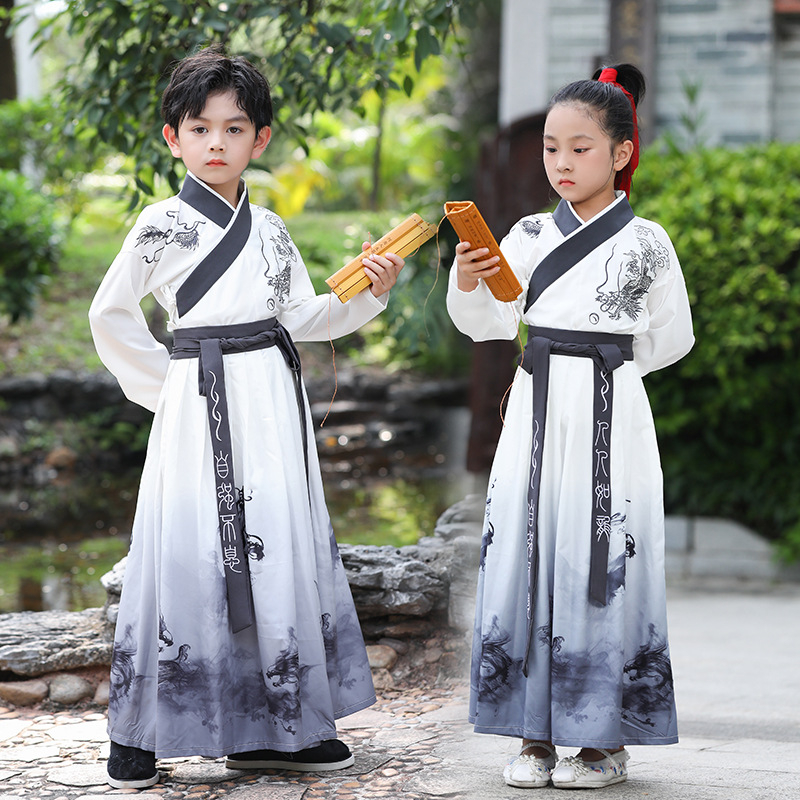 Dječji Hanfu set, unisex, kineskog stila s izveznim motivom borilačkih vještina, školsku uniformu