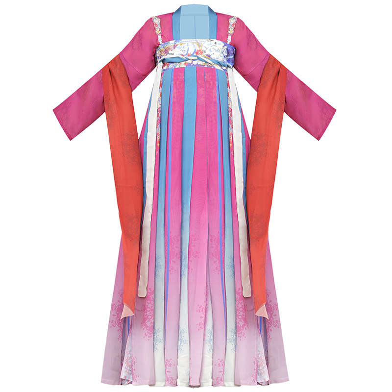 Hanfu za žene inspiriran Tang dinastijom, dvodijelni komplet s vrškom do prsa i odgovarajućom suknjom, širokim rukavima, svakodnevna nosnja za proljeće i ljeto, pogodno za putne fotografije.