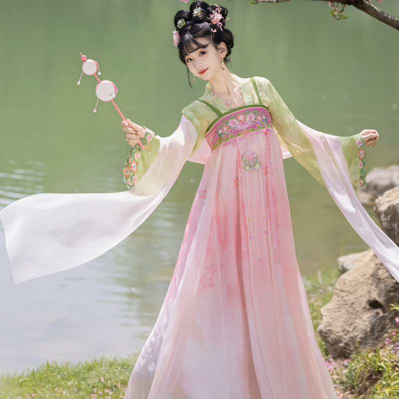 Ženski Hanfu set s širokim rukavima i suknjom do struka, izvezen i otisnut, nadahnut dinastijom Song, za svakodnevno nošenje