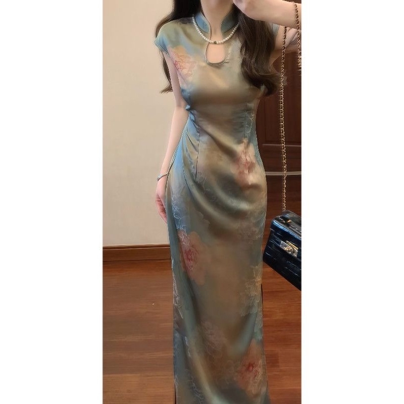 Ljetna Qipao haljina od žakard-satena – elegantna, lagani luksuz, za žene