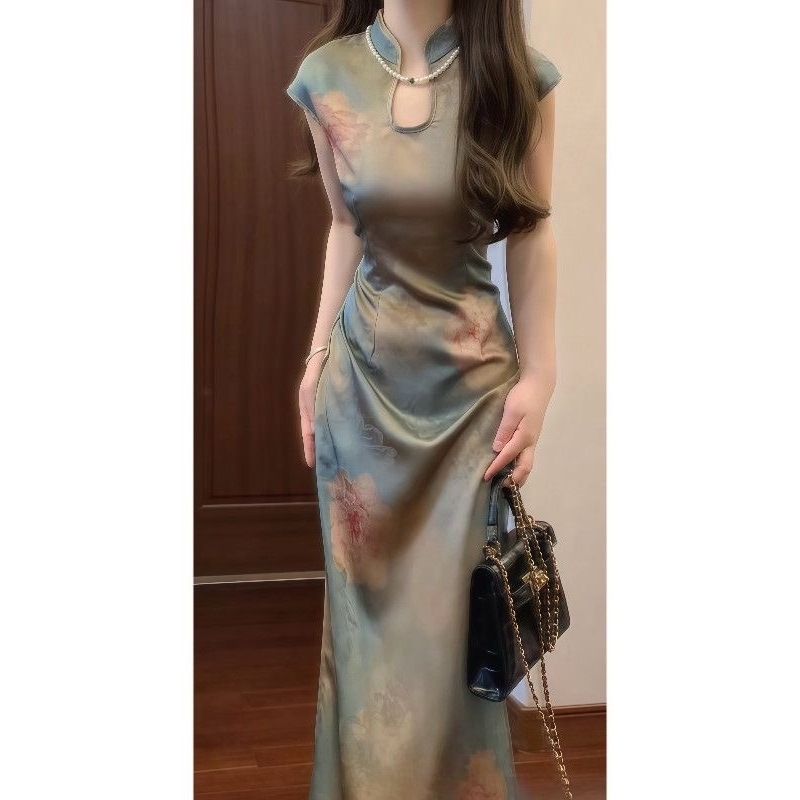 Ljetna Qipao haljina od žakard-satena – elegantna, lagani luksuz, za žene