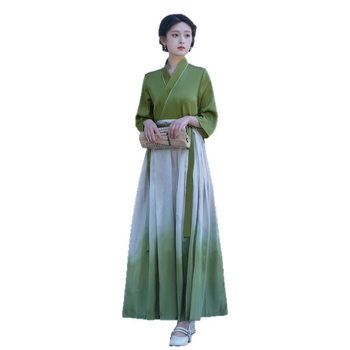 2026 Novi kineski stil satenski Hanfu set sa suknjom s atramentnim gradijentom i topom s polugolim rukavima, uz traku