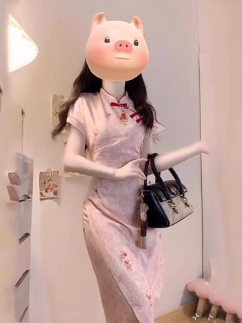 Moderna kineska stil qipao haljina, nježan kroj, vitka silueta, duga A-linija haljina, visok stojeći ovratnik, kratki rukavi, ljetni model 2025