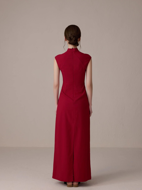 Nova haljina cheongsam u kineskom stilu s crvenim cvjetnim uzorkom za žene, 2025.