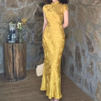 Ljetna elegantna qipao haljina za žene, kratki rukav, kineska vintage inspiracija