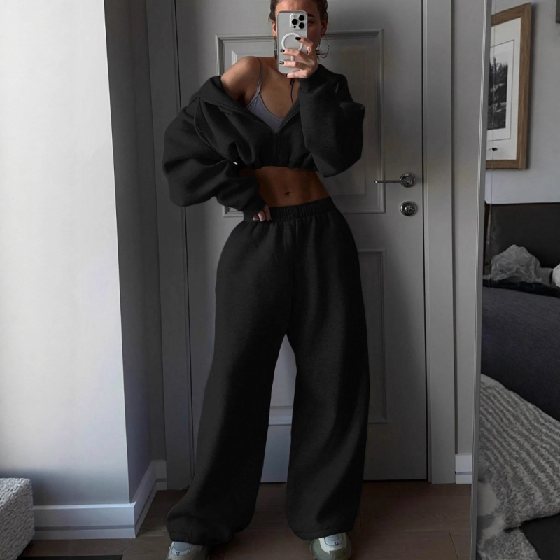 2026 őszi-téli női divat – hosszú ujjú sportos-casual pulóver és nadrág szett, két darab