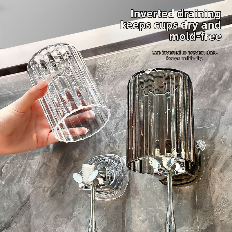 Nástenný držiak na zubné kefky so šálkou na kefku a pohárom na ústnu vodu, UV sterilizácia, plast