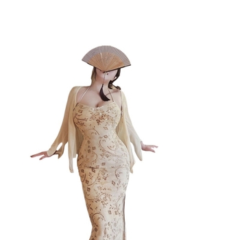 Plus-size kineskog stila, elegantan poboljšani cheongsam s halter ovratnikom, otvorena leđa, seksi, tijelo-prilagođena duga haljina bodycon