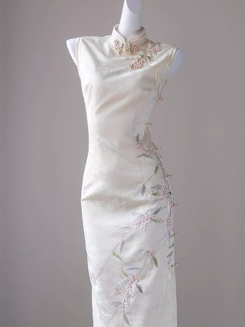 Bijela haljina u stilu qipao za žene, za zaruke, ljeto i jesen