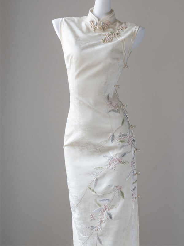 Bijela haljina u stilu qipao za žene, za zaruke, ljeto i jesen