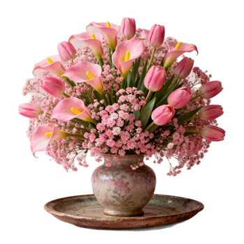 30 bucăți flori artificiale Calla Lily, lalele și Baby's Breath, buchet de mână, decor casnic în stil european