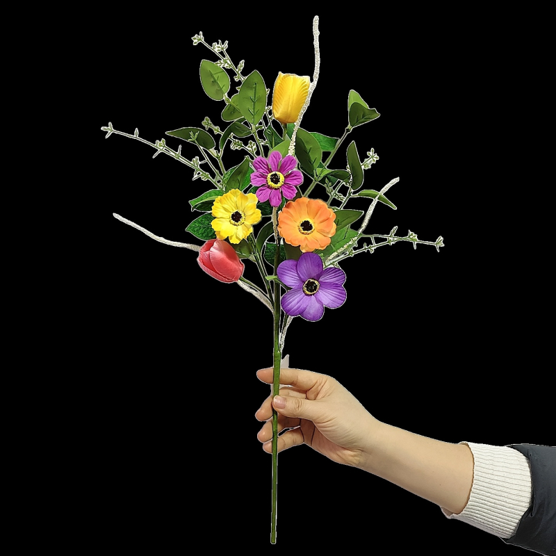 Buchet de lalele primăvară-vară, flori artificiale de mătase, accente cu margaretă