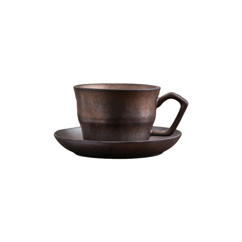 Set ceramic de cafea cu ceașcă și farfurioară, stil retro, latte art, culoare solidă, logo personalizabil