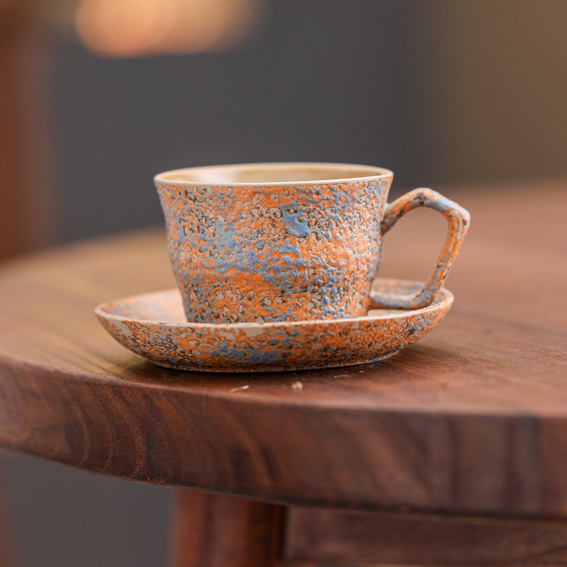 Set ceramic de cafea cu ceașcă și farfurioară, stil retro, latte art, culoare solidă, logo personalizabil