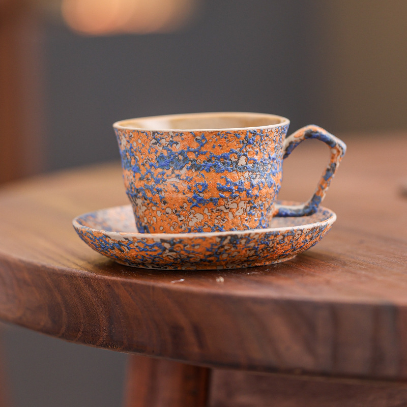 Set ceramic de cafea cu ceașcă și farfurioară, stil retro, latte art, culoare solidă, logo personalizabil