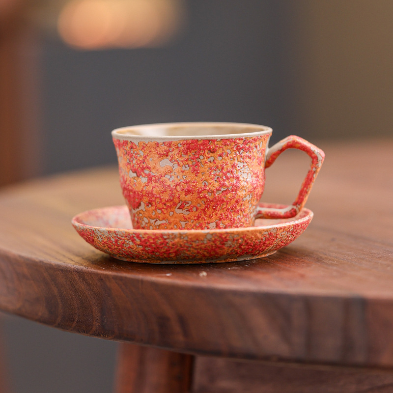 Set ceramic de cafea cu ceașcă și farfurioară, stil retro, latte art, culoare solidă, logo personalizabil