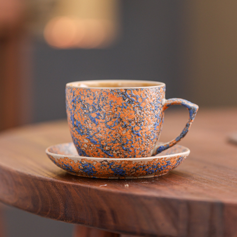 Set ceramic de cafea cu ceașcă și farfurioară, stil retro, latte art, culoare solidă, logo personalizabil