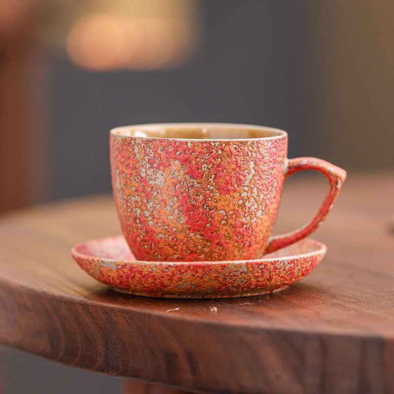 Set ceramic de cafea cu ceașcă și farfurioară, stil retro, latte art, culoare solidă, logo personalizabil