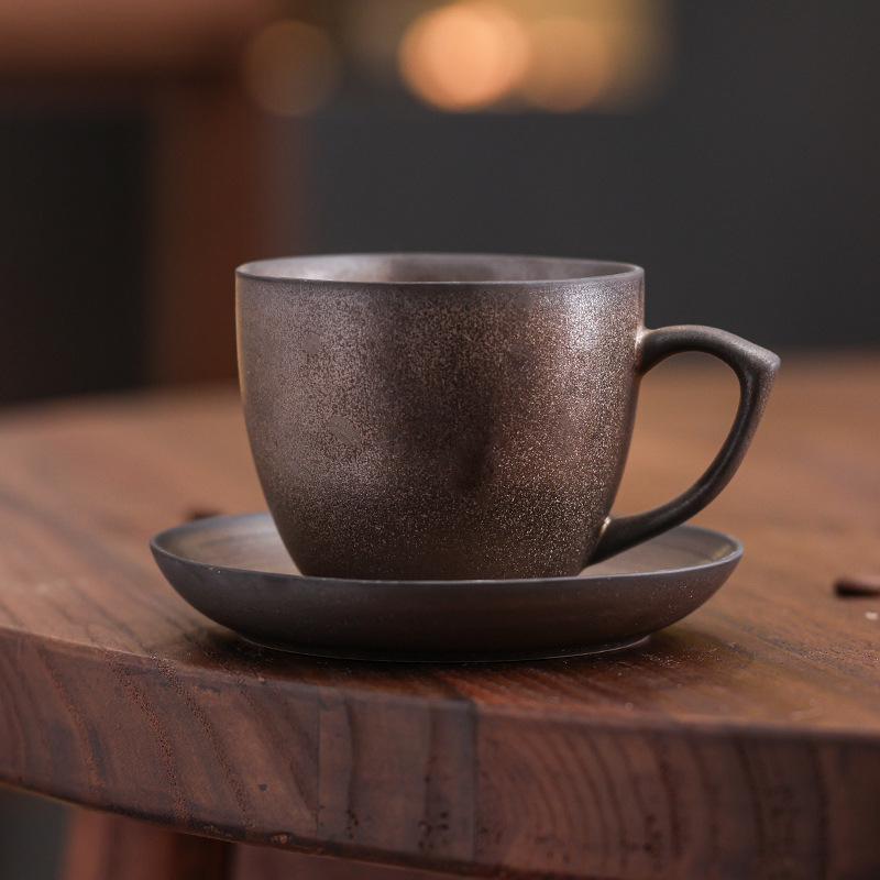 Set ceramic de cafea cu ceașcă și farfurioară, stil retro, latte art, culoare solidă, logo personalizabil
