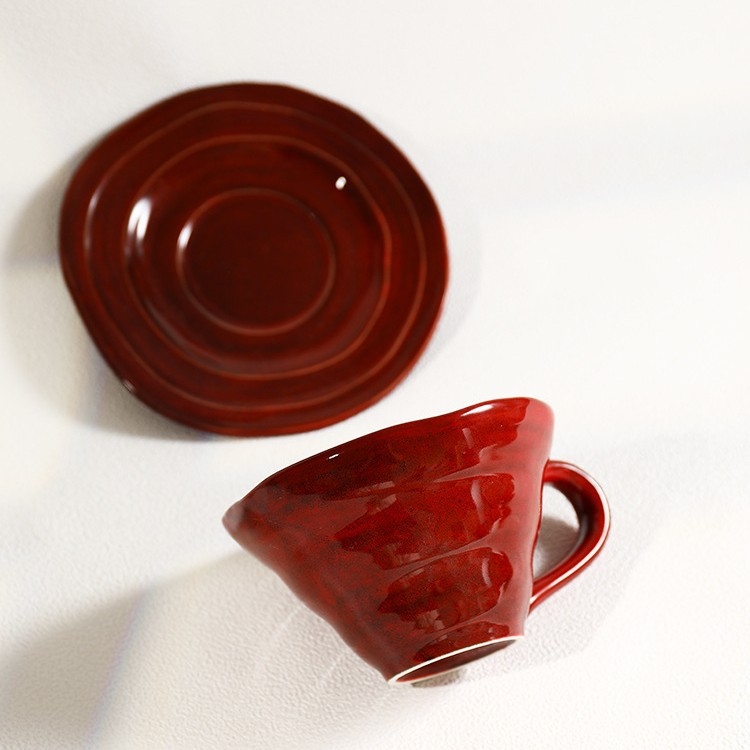 Ceașcă ceramică pentru cafea de mic dejun, stil retro, glazură roșie, ceașcă de apă pentru uz casnic, ceașcă pentru lapte și ovăz