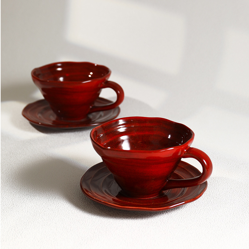 Ceașcă ceramică pentru cafea de mic dejun, stil retro, glazură roșie, ceașcă de apă pentru uz casnic, ceașcă pentru lapte și ovăz