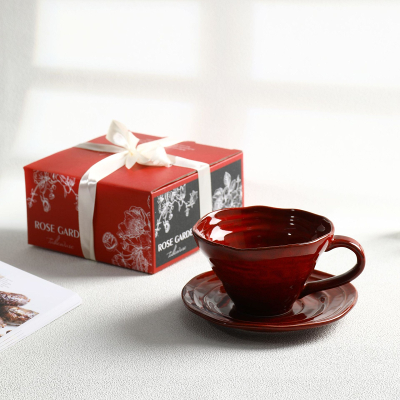 Ceașcă ceramică pentru cafea de mic dejun, stil retro, glazură roșie, ceașcă de apă pentru uz casnic, ceașcă pentru lapte și ovăz