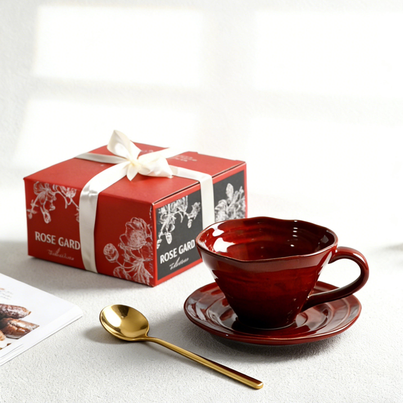 Ceașcă ceramică pentru cafea de mic dejun, stil retro, glazură roșie, ceașcă de apă pentru uz casnic, ceașcă pentru lapte și ovăz
