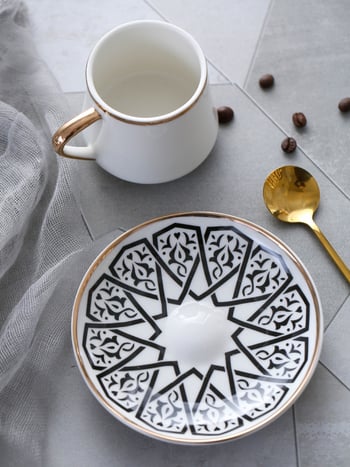 Set de căni espresso în stil turcesc, cu farfurioare ceramice cu margine aurie, stil european, mic lux pentru ceaiul de după-amiază, ușor defectuos