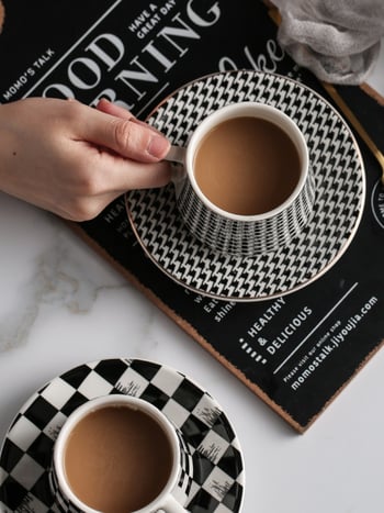 Set de căni espresso în stil turcesc, cu farfurioare ceramice cu margine aurie, stil european, mic lux pentru ceaiul de după-amiază, ușor defectuos