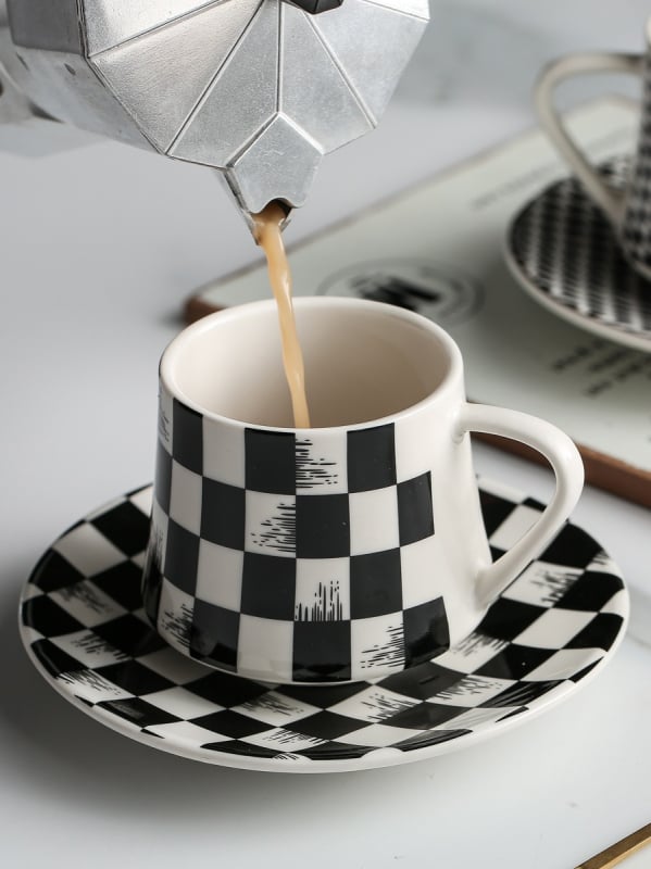Set de căni espresso în stil turcesc, cu farfurioare ceramice cu margine aurie, stil european, mic lux pentru ceaiul de după-amiază, ușor defectuos