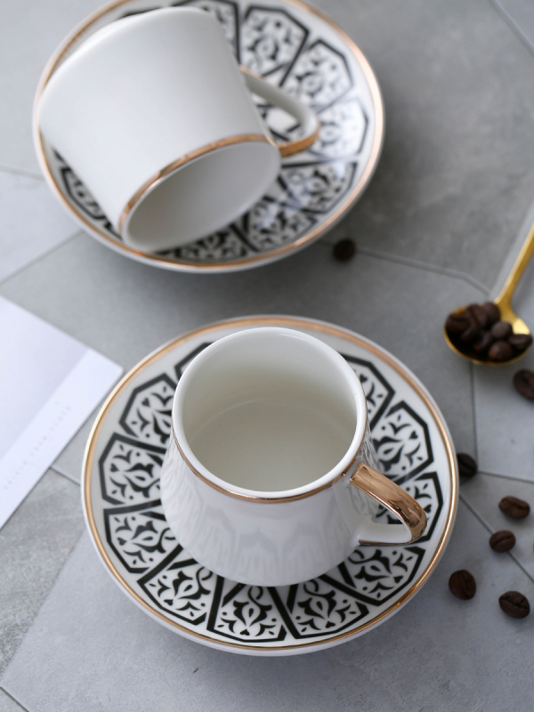 Set de căni espresso în stil turcesc, cu farfurioare ceramice cu margine aurie, stil european, mic lux pentru ceaiul de după-amiază, ușor defectuos
