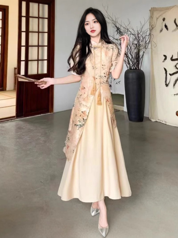 Nova kineskog stila retro Qipao haljina s ovratnikom cheongsam, otisak na A-liniji, ljeto 2025