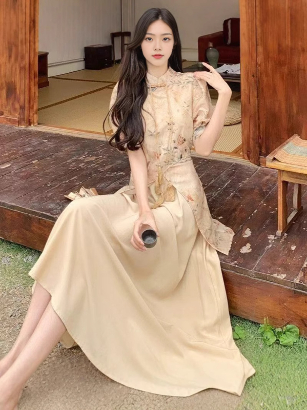 Nova kineskog stila retro Qipao haljina s ovratnikom cheongsam, otisak na A-liniji, ljeto 2025