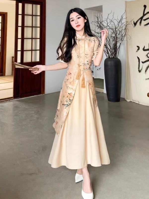 Nova kineskog stila retro Qipao haljina s ovratnikom cheongsam, otisak na A-liniji, ljeto 2025