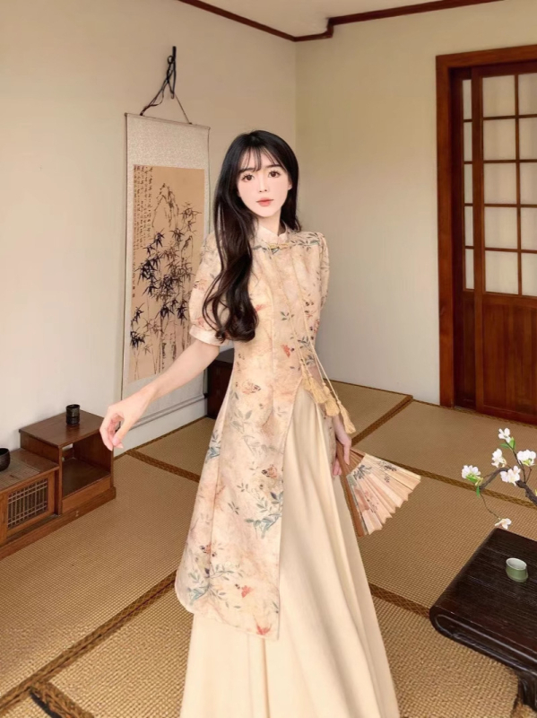Nova kineskog stila retro Qipao haljina s ovratnikom cheongsam, otisak na A-liniji, ljeto 2025