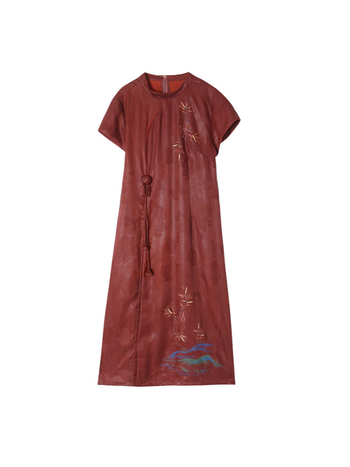 Elegantna jacquard midi haljina s dijamantnim ukrasom, imitacija oblacne pređe, retro kineski stil, crvena midi haljina