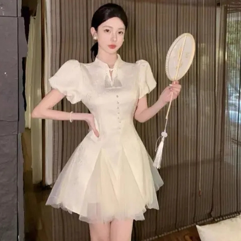 Ljetna haljina 2025. u kineskom stilu, inspirirana cheongsam, za malu figuru, elegantna princeza